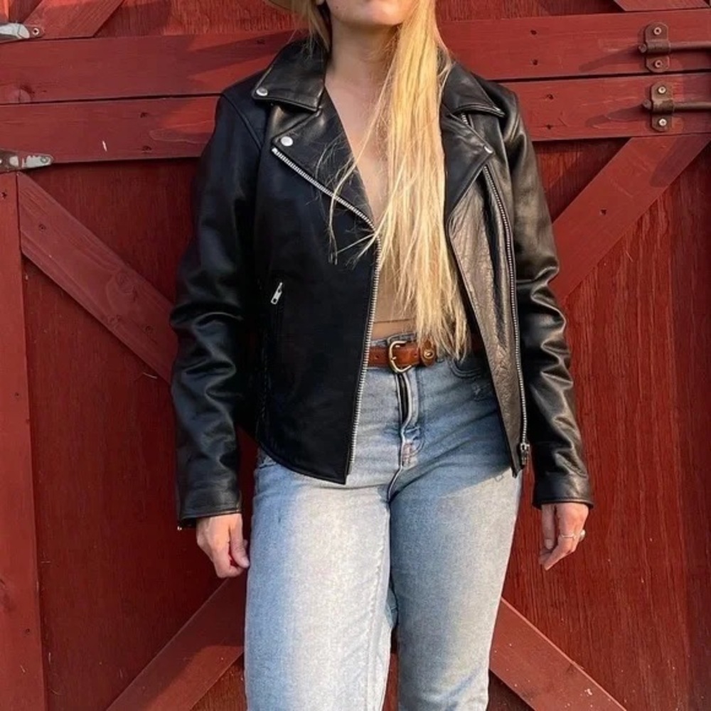 🖤‎ Vintage Braided Leather Moto Jacket | Size Small